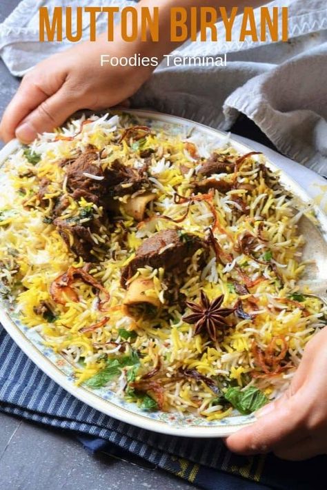 Check out this Easy Indian Mutton Biryani Recipe that you'll love making again & again. This Authentic Mutton Biryani is made in the oven. Don't miss the tips to cook the fluffiest Biryani rice. Step by step method   Video included. For such easy recipes visit my blog @foodiesterminal.com #muttonbiryani #bestmuttonbiryani #biryani #indianbiryani #muttonrecipes #dinnerrecipes #easyrecipes #Biryaniintheoven #foodiesterminal Indian Mutton Recipes, Biriyani Recipes, Mutton Biriyani, Mutton Biryani Recipe, Mutton Gravy, Afghan Food Recipes, Mutton Biryani, Masala Powder Recipe, Biryani Rice