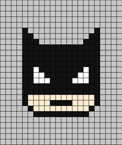 A pixel art template of Batman wearing the black bat mask. Batman Grid Pattern, Pixel Art Pattern Batman, Batman Pixel Art Grid, Pixel Art Cartoon Characters, Pixel Drawing Easy, Batman Minecraft, Pixel Art Facil, How To Draw Batman, Graph Drawing