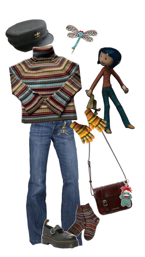 coraline inspired outfit Coraline Outfit, Coraline Characters, Green Academia, Downtown Outfits, Funky Outfits, Cool Fits, Really Cute Outfits, Coraline, Dream Clothes