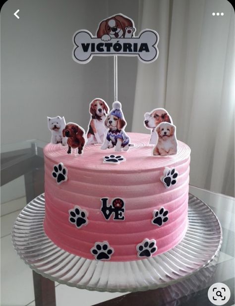 Pet Adoption Birthday Party, Mini Cakes Birthday, Dog Cakes, Easy Cake Decorating, Dog Cake, Dog Party, Pink Dog, Easy Cake, Kids Cake