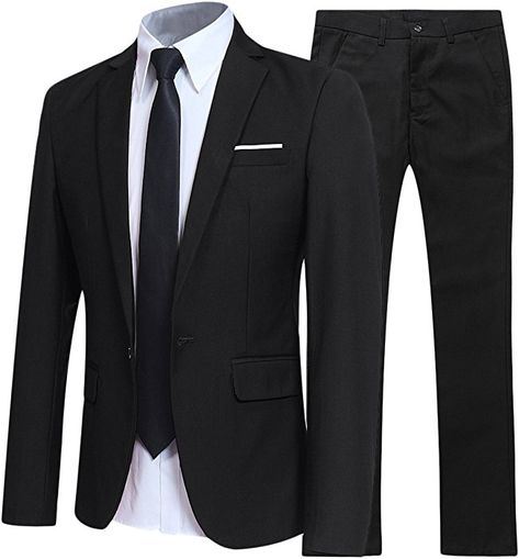 Allthemen Mens Slim Fit 2 Piece Suit One Button Business Jacket & Trousers Black: Amazon.co.uk: Clothing 2 Piece Suit For Men, Tuxedo Suit For Men, Business Casual Jacket, Men Aesthetic, Business Jacket, Blazer Casual, Hype Clothing, Suit For Men, Tailored Suit