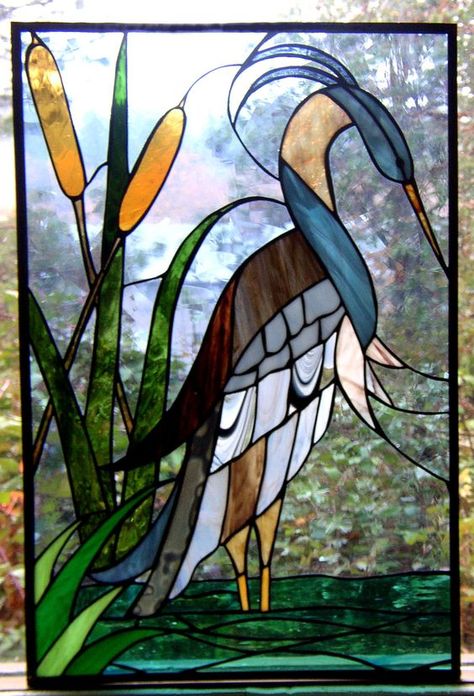 stained glass blue heron - combines the lake house memories with our love of art & memories of craft fairs, etc: Stained Glass Quilt, زجاج ملون, Stained Glass Birds, Stained Glass Window Panel, Stained Glass Flowers, Stained Glass Diy, Stained Glass Crafts, Art Stained, Stained Glass Panel