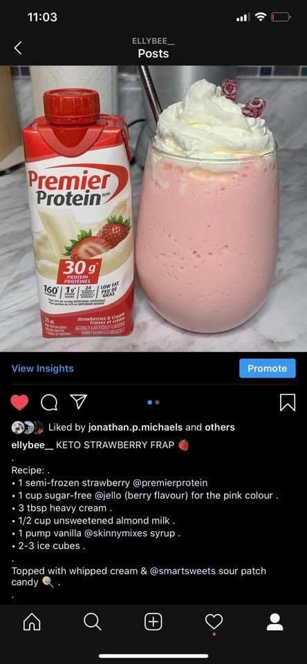 Strawberry And Cream Premier Protein Recipes, Premier Protein Shake Recipes Low Carb, Recipes Using Premier Protein Shakes, Strawberry Protein Shake Recipes, Smoothie Made With Premier Protein Shake, Premier Protein Smoothie Recipes, Recipes With Vanilla Premier Protein Shakes, Strawberries And Cream Premier Protein Shake Recipes, Sugar Free Protein Shakes