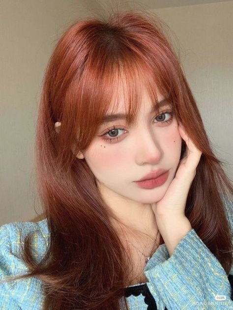 Platinum Copper Hair, Ginger Hair Makeup, Red Hair Bangs, Red Hair With Bangs, Hair Aesthetics, Korean Hair Color, Red Hair Inspo, Ginger Hair Color, Shot Hair Styles