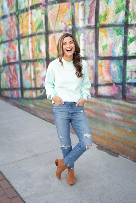 Cute mint green sweater for winter - Everything is true to size. Wearing a small in the sweater and 4/27 in the jeans. #justpostedblog #ShopStyle #shopthelook #MyShopStyle #OOTD #LooksChallenge #ContributingEditor #Lifestyle Mint Green Sweater Outfit, Zip Sweatshirt Outfit, Green Sweatshirt Outfit, Sweatshirt Outfit Winter, Green Sweater Outfit, Mint Sweater, Mint Green Sweater, Gap Outfits, Simple Sweaters