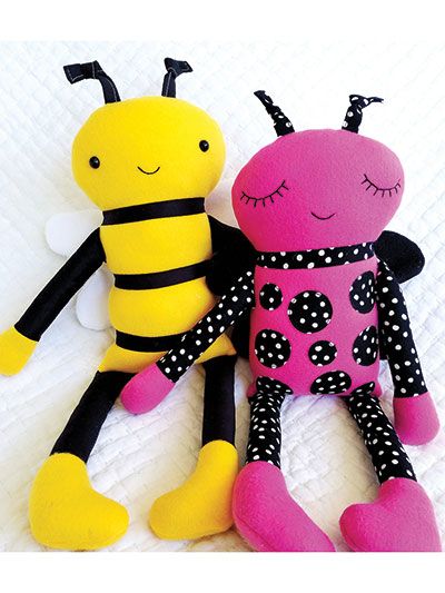 New Sewing Patterns - Bee and Ladybug Softies Sewing Pattern Fleece Sewing Patterns, Bee And Ladybug, Fleece Sewing, Bee Things, Soft Toy Patterns, Sewing Fleece, Animal Sewing Patterns, Sewing Stuffed Animals, Fabric Toys