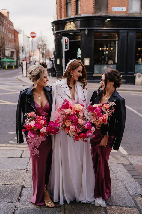 Playfully Pink Dublin Wedding | Junebug Weddings Bright Pink Wedding, Dublin Wedding, Orange And Pink Wedding, Prince Wedding, Winter Wedding Guest, Pink Color Palette, Red Bridesmaid, Vegas Theme, Winter Wedding Guest Dress