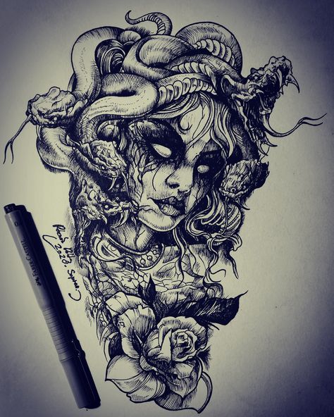 Demon Medusa Tattoo, Dark Realism Medusa Tattoo, Demonic Medusa Tattoo, Medusa Skeleton Tattoo Design, Horror Medusa Tattoo, Medusa Tattoo Greek Mythology, Medusa Tattoo Scary, Medusa Tattoo Gothic, Japanese Medusa Tattoo