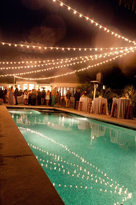 Gorg poolside lighting! Photography By / http://tobinphotography.com, Lighting By / http://bellavistadesigns.com, Coordination By / http://felicievents.com Backyard Wedding Pool, Backyard Party Decorations, Wedding Pool Party, Pool Wedding, Wedding Backyard Reception, Party Layout, Poolside Party, Pool Party Decorations, Garden Party Birthday