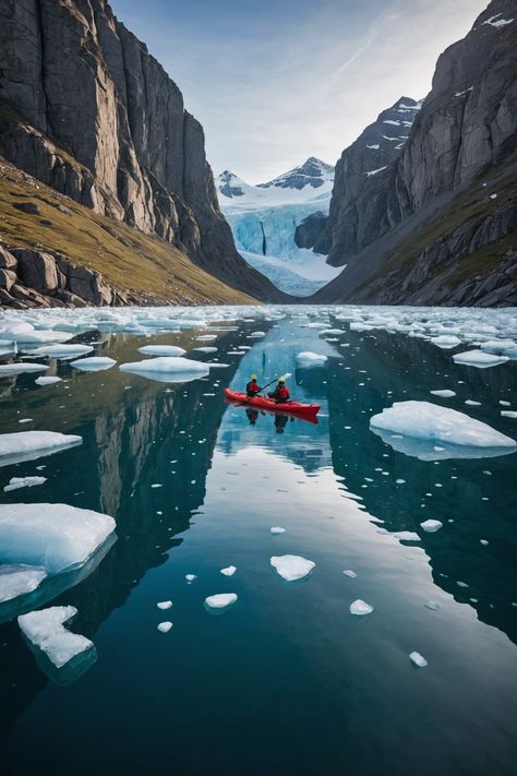 Paddle Through Ice: Kayaking Adventures in Greenland's Icy Waters White Water Rafting Aesthetic, Qaqortoq Greenland, Greenland Paddle, Scandinavian Travel, Greenland Travel, Arctic Landscape, Inktober 2024, Honey Moon, Kayak Adventures