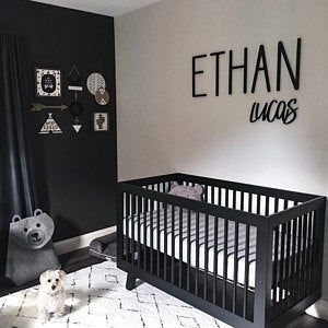 Room Ideas Color, Baby Boy Nursery Room Ideas, Modern Baby Boy Nursery, Nursery Room Ideas, Black Crib, Modern Baby Room, Baby Nursery Inspiration, Baby Room Themes, Baby Boy Room Decor