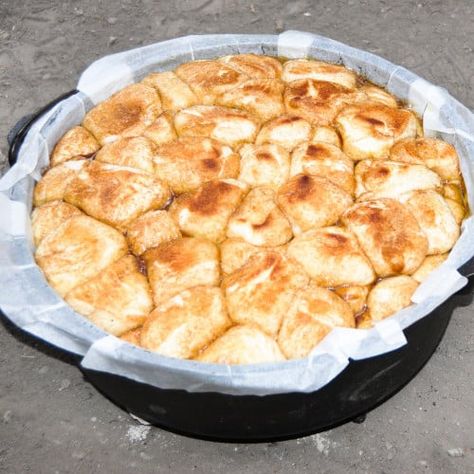 Campfire Monkey Bread Camping Monkey Bread, Monkey Bread Dutch Oven, Dutch Oven Monkey Bread Camping, Dutch Oven Monkey Bread, Campfire Monkey Bread, Campfire Biscuits, Campfire Meals, Dutch Oven Camping Recipes, Camping Food Make Ahead