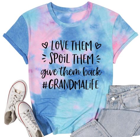 PRICES MAY VARY. Material: This grandma life tshirt is made of high quality cotton blend. Soft, lightweight and breathable, a skin-friendly fabric, comfortable to wear. Feature: Love them spoil them give them back grandma life shirt, funny saying shirt for grandma, short sleeve, o-neck, casual fit for grandmother, grammy, mom, nana etc. Show your love for them! Gift: The funny blessed grandma tee is great gift for your favorite grandma. Buy it as a gift for birthday, anniversary, graduation, tha Funny Grandma Shirts, Blessed Grandma, First Time Grandma, Funny Grandma, Sublimation Ideas, Outdoor Office, Grandma Shirt, Leggings Shorts, Party Outdoor