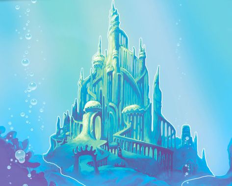 Ariel Background, Mermaid Landscape, Ariel Castle, Underwater Drawing, Mermaid Drawing, Castle Illustration, Art Eras, Mermaid Drawings, Underwater Art