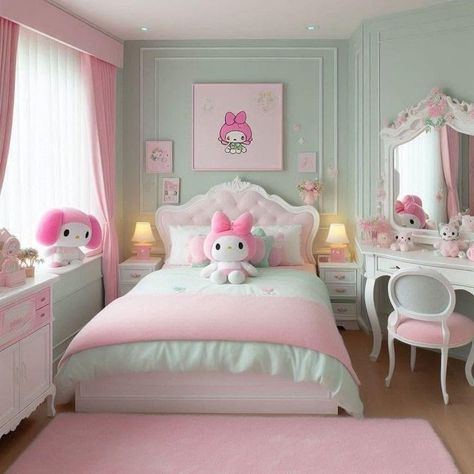 My Melody Bedroom, My Melody Room, Bright Kids Room, Comfortable Bedroom Decor, Luxury Kids Bedroom, Mirror Decor Living Room, Kids Shared Bedroom, Decor Ideas For Living Room, Home Decor Cozy