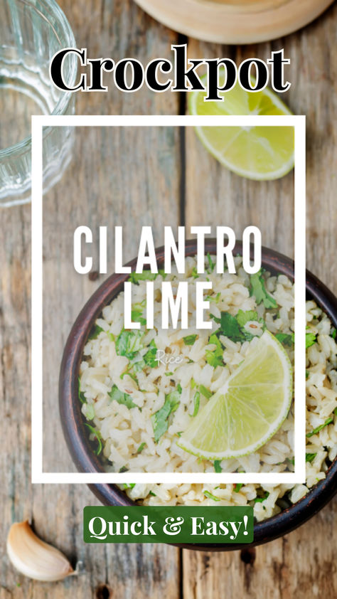 Our simple Cilantro Lime Rice recipe from our Crockpot Latin Recipes ebook! Perfect for a dump-and-go crockpot side, this zesty rice dish combines fresh cilantro and lime with the convenience of slow cooking. Ideal for easy side dishes and healthy crockpot meals, this recipe makes meal prep a breeze while delivering a flavorful and vibrant accompaniment with minimal effort. Transform your weeknight dinners with this easy recipe and enjoy every bite! #crockpot #slowcooker #dinneridea #easyrecipe Slow Cooker Cilantro Lime Rice, Cilantro Lime Rice In Crockpot, Cilantro Lime Rice Crockpot, Healthy Crockpot Meals, Crockpot Rice Recipes, Rice In Crockpot, Cilantro Lime Brown Rice, Cilantro Lime Rice Recipe, Easy Side Dishes