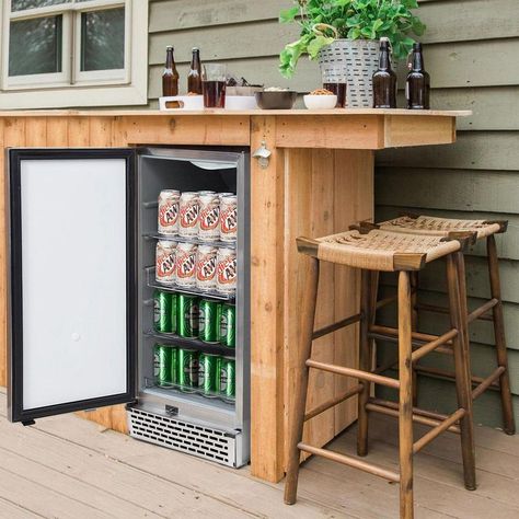 Outdoor Refrigerator Cabinet, Outdoor Fridge, Diy Outdoor Bar, Porch Bar, Refrigerator Cabinet, Outdoor Kitchen Cabinets, Outdoor Patio Bar, Backyard Bar, Stainless Steel Refrigerator