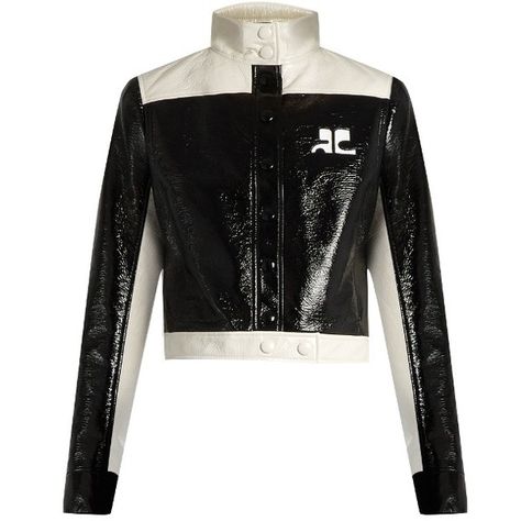 Courrèges Contrast-panel patent faux-leather jacket ($1,135) ❤ liked on Polyvore featuring outerwear, jackets, black cream, vegan leather jacket, patent jacket, leather look jackets, vegan jackets and fake leather jacket Patent Leather Jacket, Vinyl Jacket, Fake Leather Jacket, Asymmetrical Jacket, Jackets Black, Asymmetric Jacket, Stand Collar Jackets, Cream Jacket, High Fashion Outfits