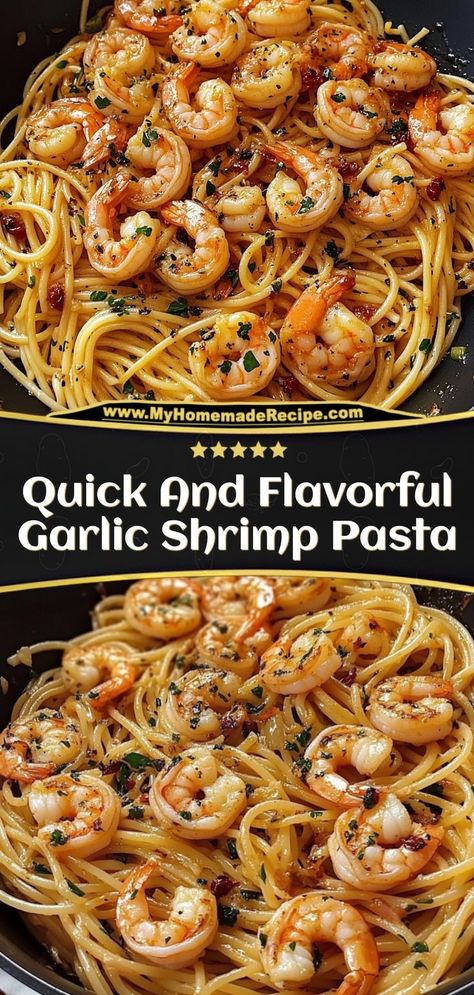 This garlic shrimp pasta is quick, flavorful, and made with tender shrimp, garlic, and spaghetti. Perfect for a delicious weeknight meal! Ingredients: 1 lb spaghetti, cooked 1 lb shrimp, peeled and deveined 4 cloves garlic, minced 1/4 cup olive oil 1/4 cup grated Parmesan cheese Toss this garlic shrimp pasta with Parmesan for a savory, easy dinner. Ideal for busy nights or quick Italian cravings Spaghetti With Shrimp Recipes, Garlic Olive Oil Pasta, Shrimp Parmesan Pasta, Garlic Shrimp Pasta Recipes, Italian Shrimp Recipes, Easy Shrimp Pasta, Shrimp Pasta Recipes Easy, Garlic Parmesan Shrimp, Cooked Shrimp Recipes