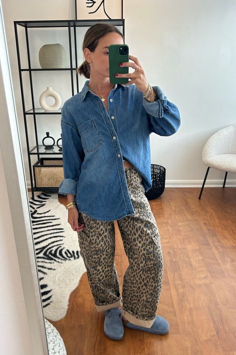 THE '80S COMFY DENIM SHIRT curated on LTK Oversized Denim Shirt Outfit, Cool Teacher Outfits, Denim Shirt Outfit, Ny Outfits, Oversized Denim Shirt, Leopard Outfits, Teaching Outfits, Happy Clothes, Lovely Clothes