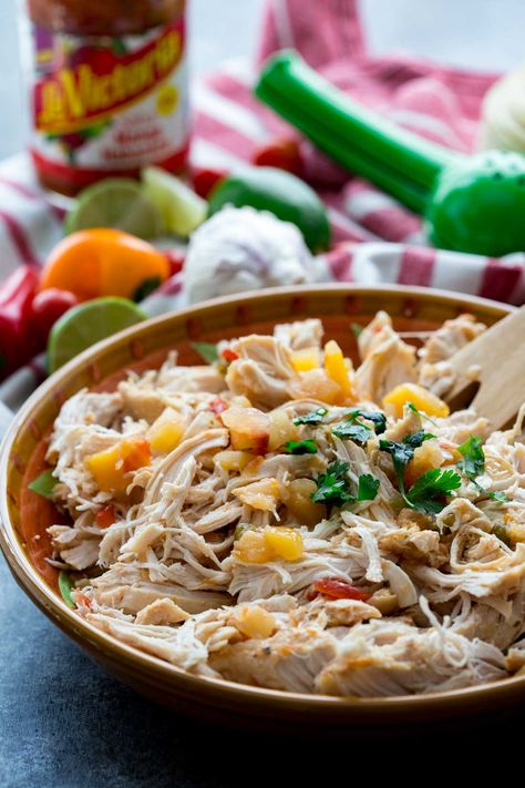 Easy Slow Cooker Mango Habanero Chicken Tacos are easy to make and full of delicious flavors. @rachael_yerkes Mango Habanero Chicken, Habanero Chicken, Lunches For The Week, Mango Habanero Salsa, Tacos Easy, Shredded Chicken Tacos, Chicken Crockpot, Crock Pot Slow Cooker, Crockpot Recipes Slow Cooker