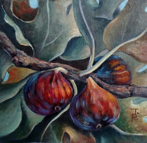 Figs tree oil painting Fig Tree Painting, Fig Tree Aesthetic, Figs Painting, Fruit Tree Painting, Fig Painting, Boom Kunst, Fruits Art, Ficus Carica, Greece Painting