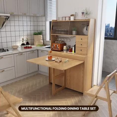 Rezaled - 😍This folding kitchen dining table is perfect... Folding Breakfast Table In Kitchen, Breakfast Table In Kitchen, Folding Breakfast Table, Table In Kitchen, Folding Kitchen, Kitchen Dining Table, Small Corner, Compact Living, Breakfast Table