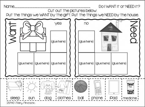 http://www.teacherspayteachers.com/Product/Wants-and-Needs-Print-Play-Pack-1582648 Kindergarten Wants And Needs, Needs And Wants Worksheet, Social Studies Printables, Winter Worksheets, Needs Vs Wants, December Kindergarten, Kindergarten Freebies, Kindergarten Social Studies, Service Ideas