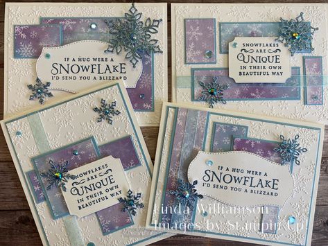 Cards With Snowflakes, Gail Ellis, One Sheet Wonder Cards, Stampin Up Weihnachten, Rose Paper, Snowflake Cards, One Sheet Wonder, Homemade Christmas Cards, Stampin Up Christmas Cards