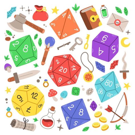 Dnd Table, D20 Dice, Rpg Dice, Dnd Dice, Mini Games, Flat Illustration, Planner Bullet Journal, Table Games, Game Design