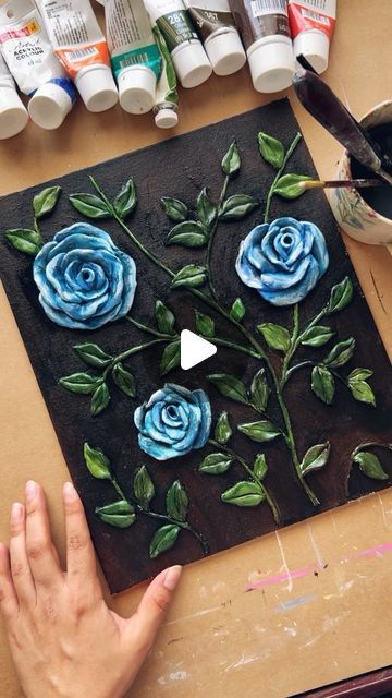 Trust Process, Mouldit Clay, Clay Roses, Wall Art Tutorial, Roses Blue, Clay Wall Art, Clay Texture, Art Clay, Diy Canvas Art Painting