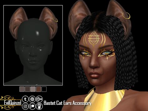 The Sims Resource - Bastet Cat Ears Accessory Sims 4 Horns Accessories, Sims 4 Cc Werewolf Ears, Sims4 Cc Ears, Sims 4 Cc Cat Ears, Werewolf Ears, Cc Jewelry, Male Teen, Sims Download, Sims 4 Cc Download