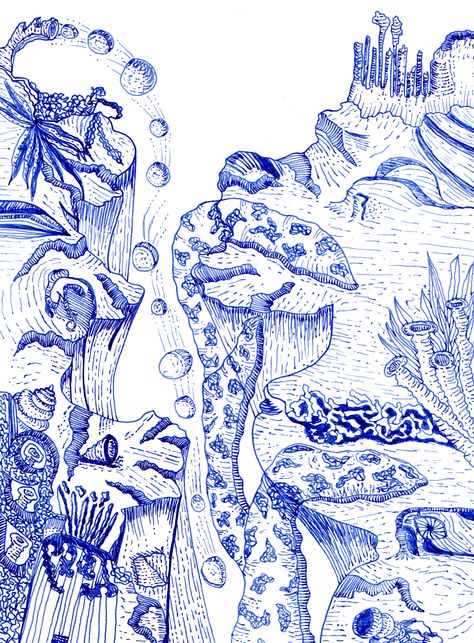 Bottom Of The Ocean Drawing, Artist Calendar, Ocean Drawing, Sketchbook Tour, Bottom Of The Ocean, Doodle Sketch, Landscape Drawings, Ink Sketch, Ink Pen Drawings