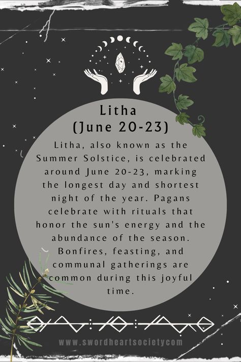 Litha, also known as the Summer Solstice, is celebrated around June 20-23, marking the longest day and shortest night of the year. Pagans celebrate with rituals that honor the sun's energy and the abundance of the season. Bonfires, feasting, and communal gatherings are common during this joyful time. #pagan #paganism #wicca #witch #witches #witchyvibes #witchywoman #witchholidays #imbolc #beltane #litha #mabon #samhain #celticfestivals #pagancelebrations #wheeloftheyear #sabbats Happy Litha Summer Solstice, Litha Quotes, Summer Solstice Wallpaper, Summer Solstice 2024, Litha Blessings, Summer Solstice Aesthetic, Litha Aesthetic, Litha Celebration, Celtic Tree Calendar