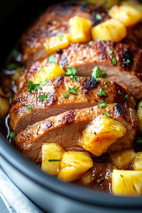 Slow Cooker Pineapple Pork Loin Recipe Crockpot Meals Pork Loin, Pork Sirloin Crock Pot Recipes, Easy Pork Slow Cooker Recipes, Pork In Slow Cooker Recipes, Pork Loin Recipes In Crockpot, Healthy Pork Tenderloin Recipes Crockpot, Crock Pot Pork Loin Slow Cooker, Pork Loin In Crockpot Recipes, Pork Tenderloin Recipes In Crockpot Pineapple