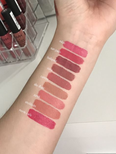 Nyx Cannes Matte, Nyx Suede Matte Lipstick Swatch, Nyx Smooth Whip Swatches, Nyx Lip Cream Swatches, Drugstore Matte Lipstick, Nyx Soft Matte Lip Cream Swatches, Milani Matte Lipstick, Nyx Matte Lip Cream, Nyx Lip Cream