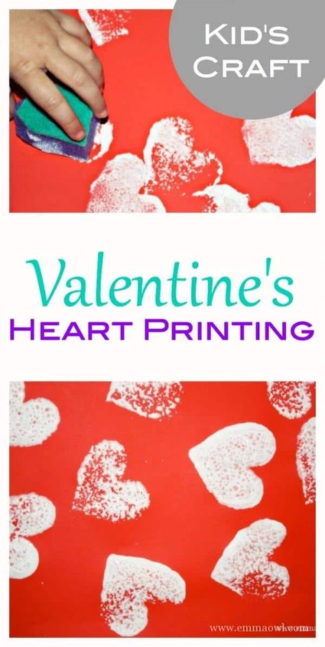 Valentine's Day Sponge Printing - Emma Owl Heart Projects For Kids, February Homeschool, Valentines Prints, Heart Sponge, Valentines Preschool, February Themes, Valentines Day Art, Art For Children, Heart Projects