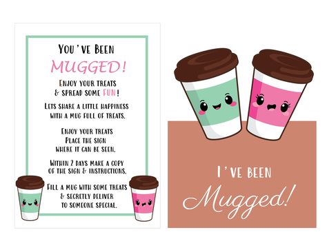 Excited to share the latest addition to my #etsy shop: You've Been Mugged - Printable Instructions, Sign, and Treat Bag Tag - I've Been Mugged Kindness Board, You've Been Mugged, Morale Ideas, Sunshine Committee, Teddy Bear Party, First Communion Favors, Teddy Bear Birthday, Painting Birthday, Christening Favors