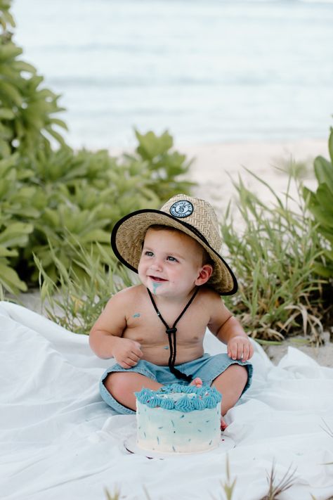 1st Birthday At The Beach, Beach Smash Cake Photoshoot, The Big One Photo Shoot, Smash Cake Beach, Beach First Birthday Pictures, Big One Smash Cake, 1st Birthday Beach Photoshoot, Beach Smash Cake, Baby Boy Smash Cake