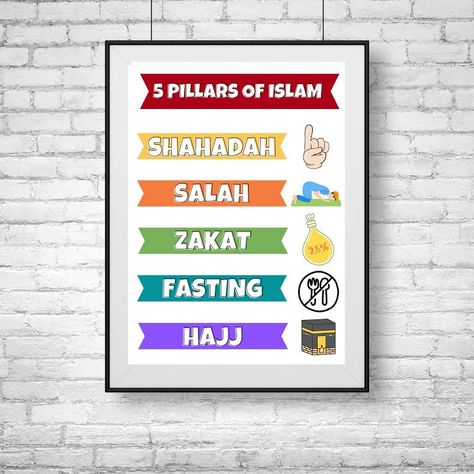 Five Pillars Of Islam Project, 5 Pillars Of Islam For Kids, Islamic Kids Activities Worksheets, 5 Pillars Of Islam Craft, Islamic Charts, 5 Pillars Of Islam, Alphabet Chart Printable, Learning Islam, 5 Pillars