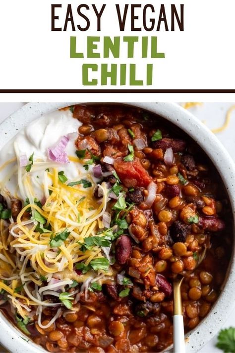 Lentil Chili Recipe, Lentil Recipes Easy, Smoothies Vegan, Lentils Beans, Lentil Chili, Vegan Chili, Desserts Vegan, One Pot Dinner, Tasty Vegetarian Recipes