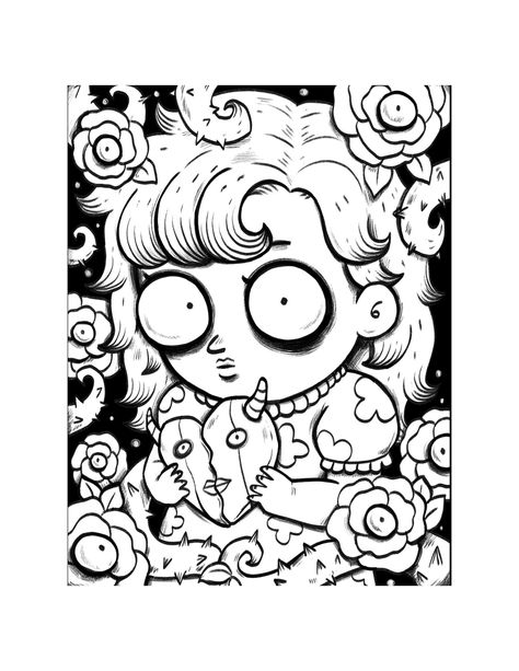 Coco Wyo, Journal 2023, Cute Coloring Pages, Creepy Cute, Kawaii Art, Tim Burton, Colouring Pages, 2 Colours, Adult Coloring