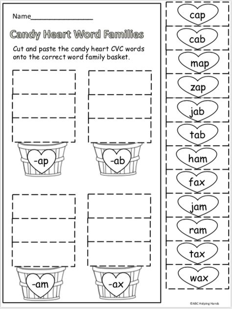 Free Valentine's Day Kindergarten CVC Word Family Worksheet for February Valentine's Day Kindergarten, Cvc Worksheets Kindergarten, Valentine Worksheets, Kindergarten February, Worksheet For Kindergarten, Cvc Worksheets, Kindergarten Valentines, Cvc Words Worksheets, Cvc Words Kindergarten