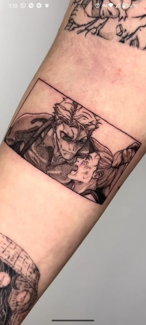 Está imagen fue sacada de un tiktok (@wilson_tattoo), derechos a quien corresponda. Comic Book Style Tattoo, Megumi Tattoo Ideas, Nanami Tattoo Ideas, Nanami Kento Tattoo, Nanami Tattoo, Anime Panel Tattoo, Manga Panel Tattoos, Jjk Tattoo Ideas, Anime Tats