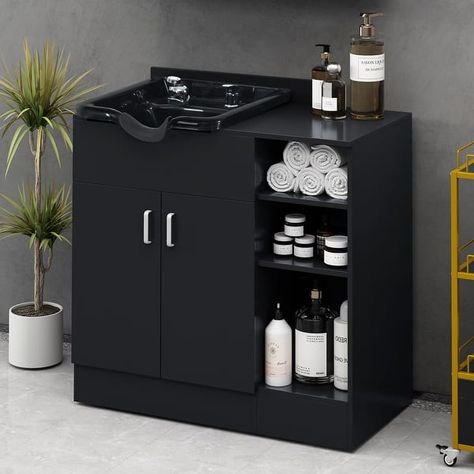 Shampoo Backwash Station for Salons,Salon Station with Shampoo Bowl & Storage Layer,Salon Equipment for Spa Beauty - Bed Bath & Beyond - 40240416 Shampoo Station, Salon Designs, Wash Sink, Bowl Storage, Black Shampoo, Barber Chairs, Hydration Station, Salon Stations, Shampoo Bowl