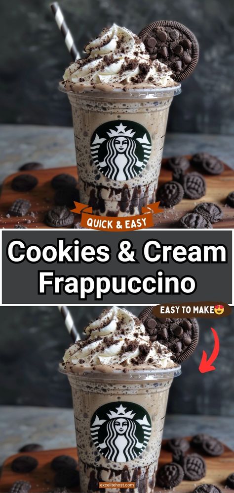 Ingredients: 1 cup ice cubes 1/2 cup milk (any variety) 2 tablespoons whipped cream 3 Oreo cookies 1 tablespoon chocolate syrup 1/2 cup strong brewed Starbucks Recipes Cookies And Cream, Starbucks Drinks Cookies And Cream, Oreo Frappuccino Starbucks, Starbucks Cookies And Cream Frappuccino, Oreo Frappe Recipe, Cookies And Cream Coffee, Cookies And Cream Frappe, Cookies And Cream Frappuccino, Starbucks Oreo Frappuccino