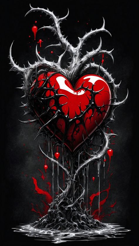 Heart & Thorns / Love & Danger Gothic Art, Dark Fantasy Art, Dark Art, Dark Fantasy, Fantasy Art, Phone Wallpaper, Roses, Quick Saves, Art