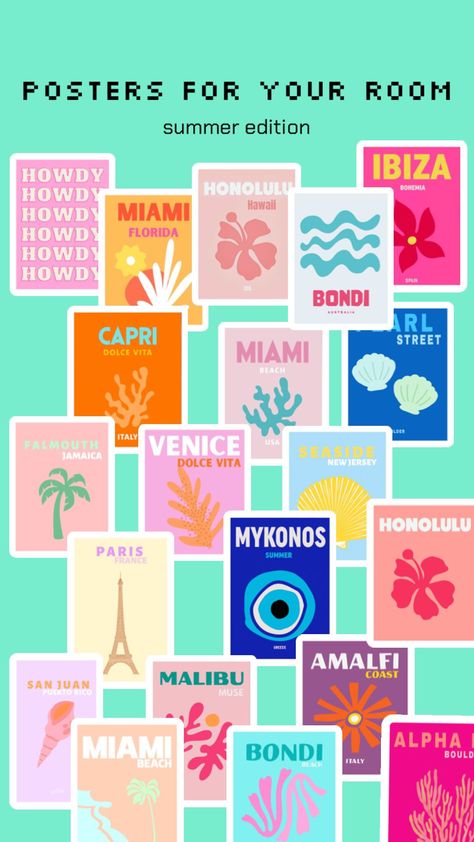 #summer #thatgirl #bondi #miami #preppy #room #pink #slay #pinterest #ootd #inspo #shufflefyp #aesthetic #summer #vibes #beach #poster #posters Miami Preppy, Preppy Room Pink, Bondi Australia, Shuffles Summer, Miami Posters, Aesthetic Summer Vibes, Italy Beaches, Summer Poster, Paris Summer