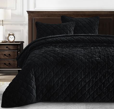 PRICES MAY VARY. 100% Polyester Lux 3-Piece Queen Size Velvet Quilt Coverlet Set includes: One Coverlet 92" x 96", Two Shams 20" x 26" Seductively lustrous alluring charm in a plush, silky soft, and smooth hand feel distressed velvet. Dynamic shimmering color effect based on the direction of pile on the velvet surface to give a natural sheen. The distressed velvet gives an intriguing visual texture that adds depth and character to your space. Timeless geometric diamond stitching with a velvet fr Velvet Bedding, Velvet Bedspread, Velvet Comforter, Velvet Quilt, Velvet Bed, Lightweight Comforter, Coverlet Set, Quilted Coverlet, Garden Bedding