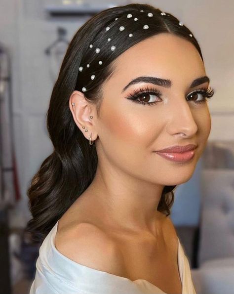 Slick Front Hair Down With Rhinestones, Gelled Front Pieces Hair, Wedding Hairstyles With Pearls, Pearls Hairstyle, Reading Outfits, Wedding Ponytail Hairstyles, Wedding Ponytail, Honey Blonde Hair Color, Engagement Hairstyles